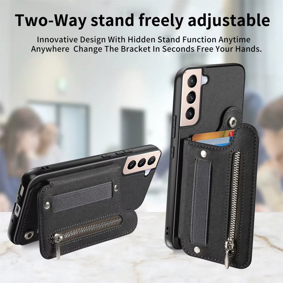 Flip Card Bag Handyhülle für Samsung Galaxy S25 Plus S24 FE S23 Ultra S22 S21 A56 A55 5G A54 A53 mit Handgelenkschlaufe, Reißverschluss und Wallet Cover in Blau - Bild 3