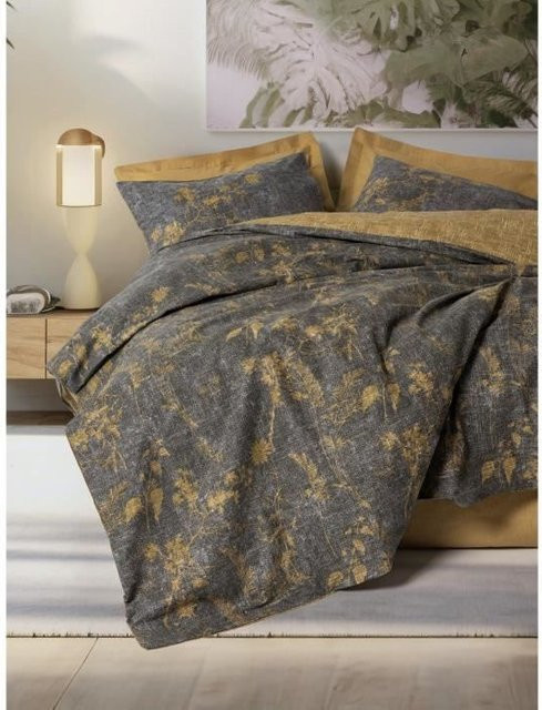 Bettwäsche-Set aus 100% Baumwolle in Senfgelb mit 1 Bettbezug (Breite: 220 cm, Länge: 240 cm) und 2 Kissenbezügen (60 x 60 cm) - Bild 1