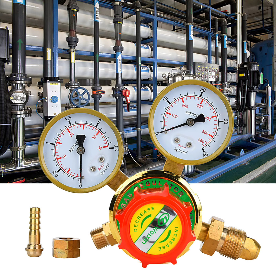 Fdit Gasregler YQE-03,60 Acetylen-Druckminderer mit Messgerät für Gasbrenner und Schweißschneidesätze, CGA580 - Bild 2