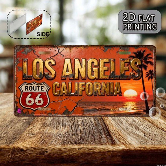 Vintage Metallschild Los Angeles Kalifornien Route Sonnenuntergang in Schwarz und Multicolour, B: 30 cm, H: 15 cm - Bild 1