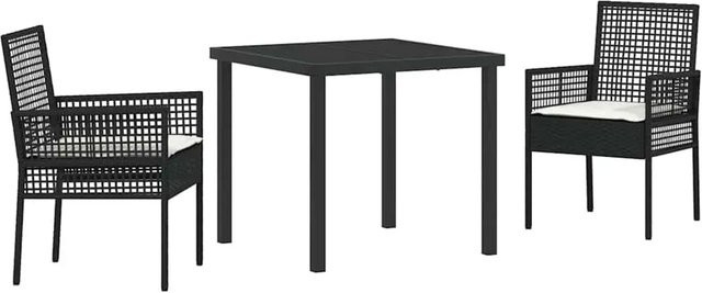 vidaXL 3-teiliges Garten Esszimmer Set aus Poly Rattan und Stahl in Schwarz mit beigen Kissen für Balkon, Terrasse und Garten - Bild 1
