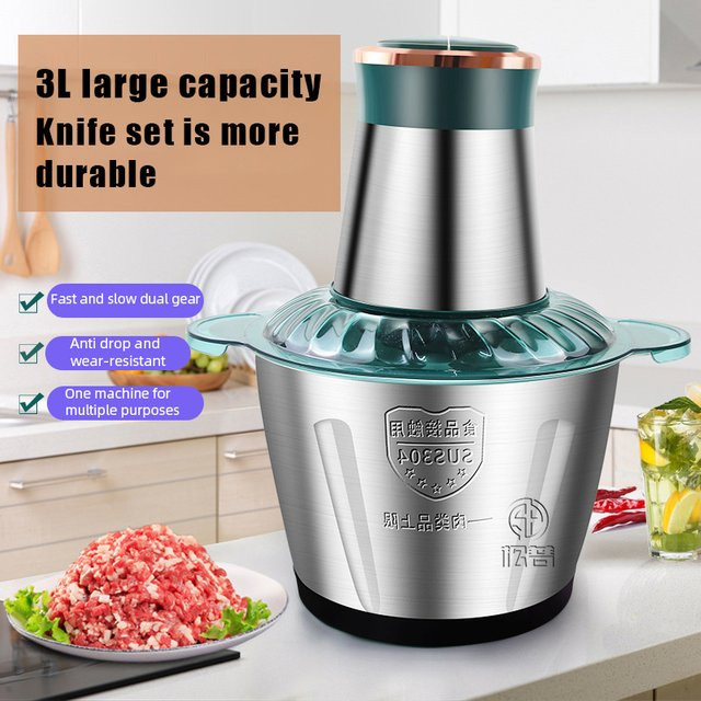 OWJHE Elektrische Fleischmühle aus Edelstahl in Silber, 3L Zerkleinerer und Küchenmaschine - Bild 1
