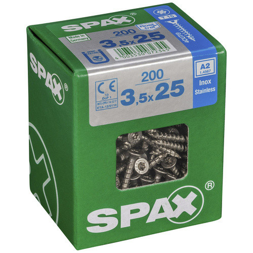 Spax Edelstahlschraube T-STAR plus mit Torx-Antrieb, silberfarben, 200 Stück, Durchmesser: 3,5 mm, Länge: 25 mm - Bild 2