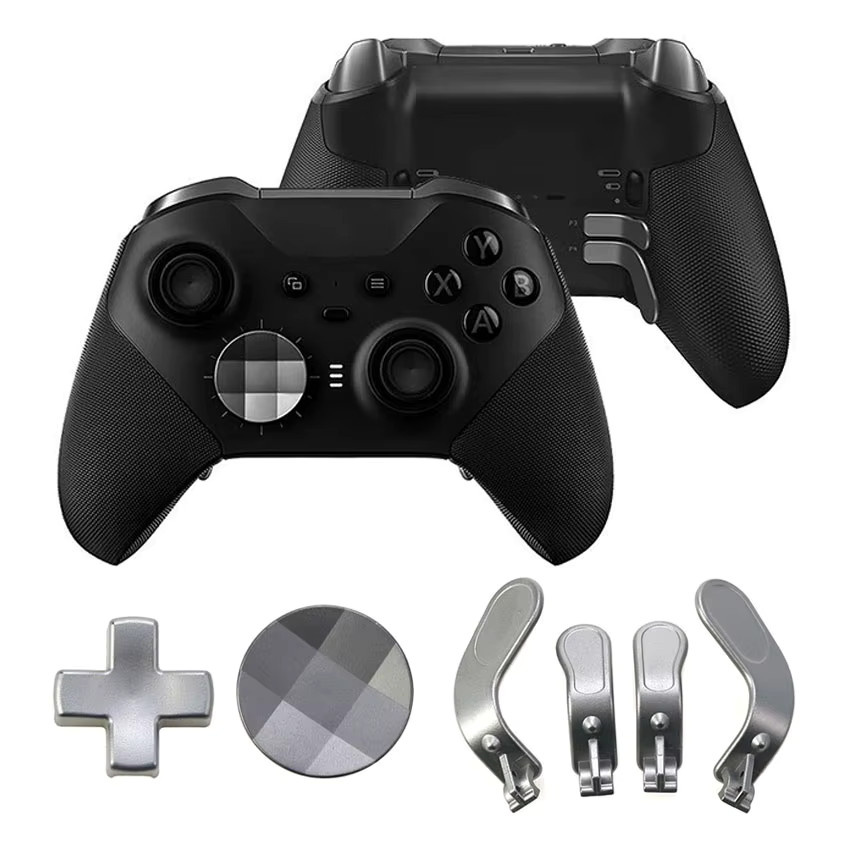 YuXi Zubehör-Set für Xbox One Elite Series 2 Controller in Silber und Grau mit Metall-D-Pad, Auslöseschlössern, Griffen, Paddeln und Ersatz-Thumbsticks - Bild 2