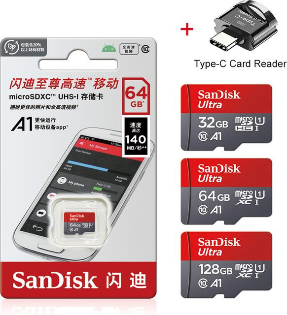 SanDisk MicroSD Speicherkarte Class 10 mit USB-C Lesegerät - Bild 1