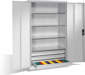 C+P Werkzeugschrank aus Stahl mit Drehtüren, 4 Böden und 3 Schubladen, Lichtgrau, H: 195 cm, B: 120 cm, T: 60 cm - Bild 1
