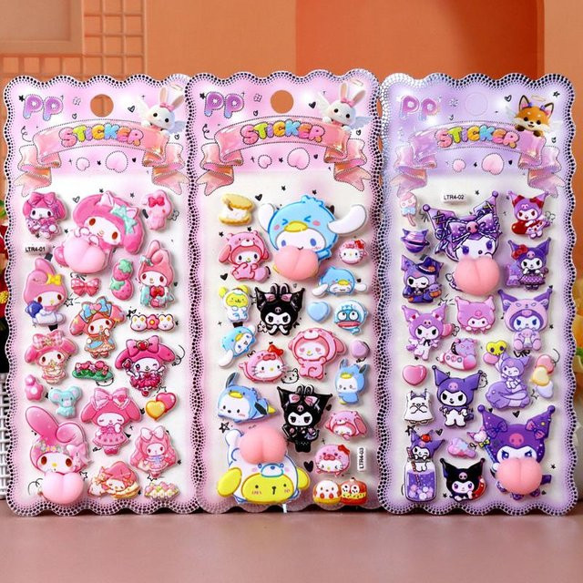 Sanrio Cartoon My Melody Kuromi Cinnamoroll 3D-Relief-Aufkleber, 3-teiliges Set - Bild 1