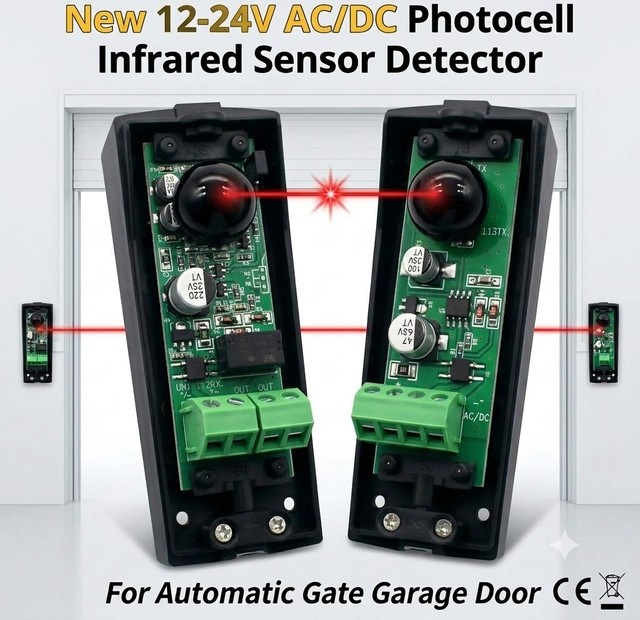 Scimagic-RC Infrarotsensor-Detektor für automatische Tore und Garagentore, 12-24V AC/DC, Schwarz, Reichweite 15m - Bild 1