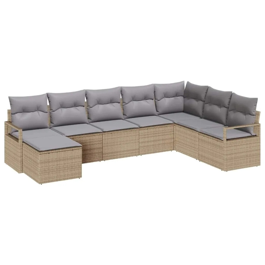 vidaXL 8-teiliges Garten-Sofa-Set aus Poly Rattan in Beige mit Polsterung und Hocker - Bild 2