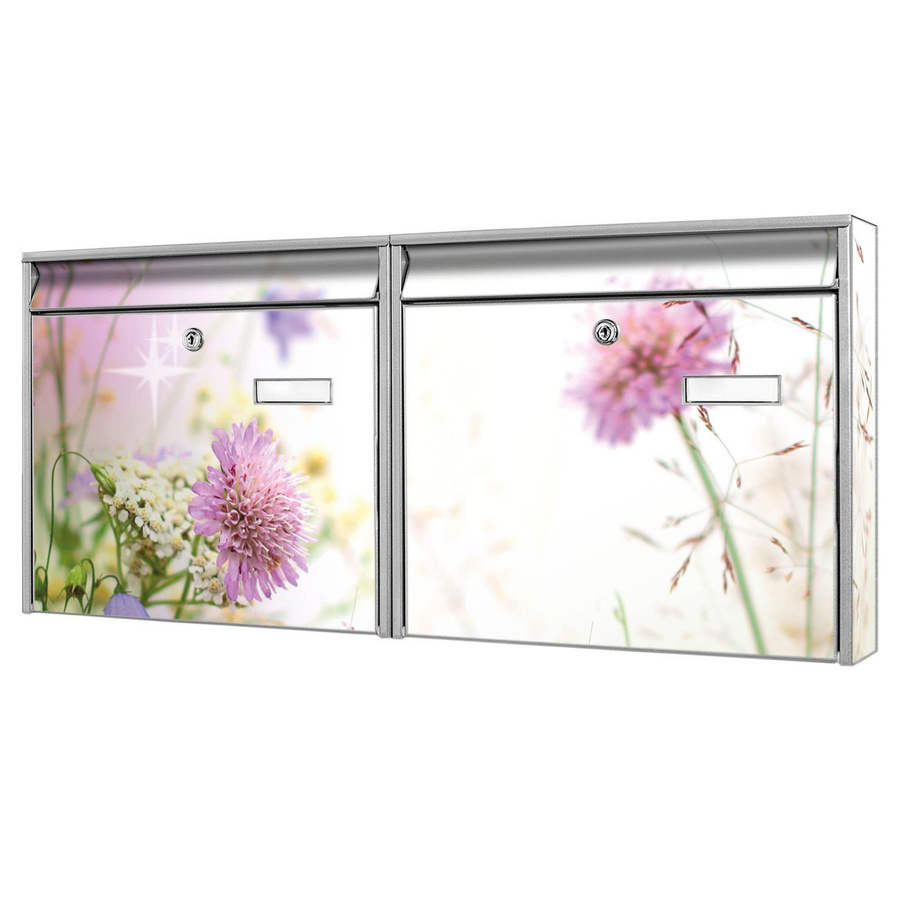 banjado Burg Wächter Briefkastenanlage für Mehrfamilienhäuser, silber verzinkt und lackiert, Motiv Wiese Blumen, H x B x T: 72,5 x 32,2 x 10 cm - Bild 1