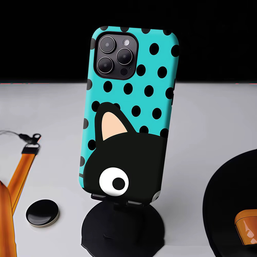 Aurbe Matte 2-in-1 MagSafe Hülle mit Film für iPhone 17 16 15 14 Plus Pro Max, Stoßfeste Hartschale, Türkis Polka Dot Katzen-Design - Bild 4