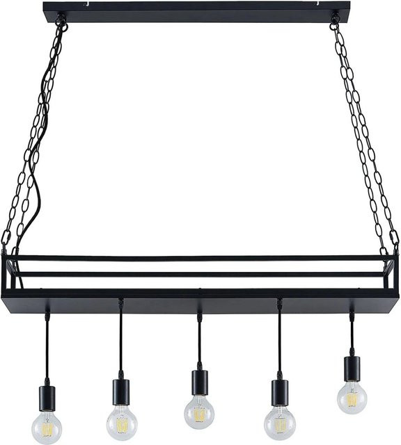 Lindby Pendelleuchte Kirista Retro Vintage Antik, 5-flammig, Metall, Schwarz, E27 - Bild 1