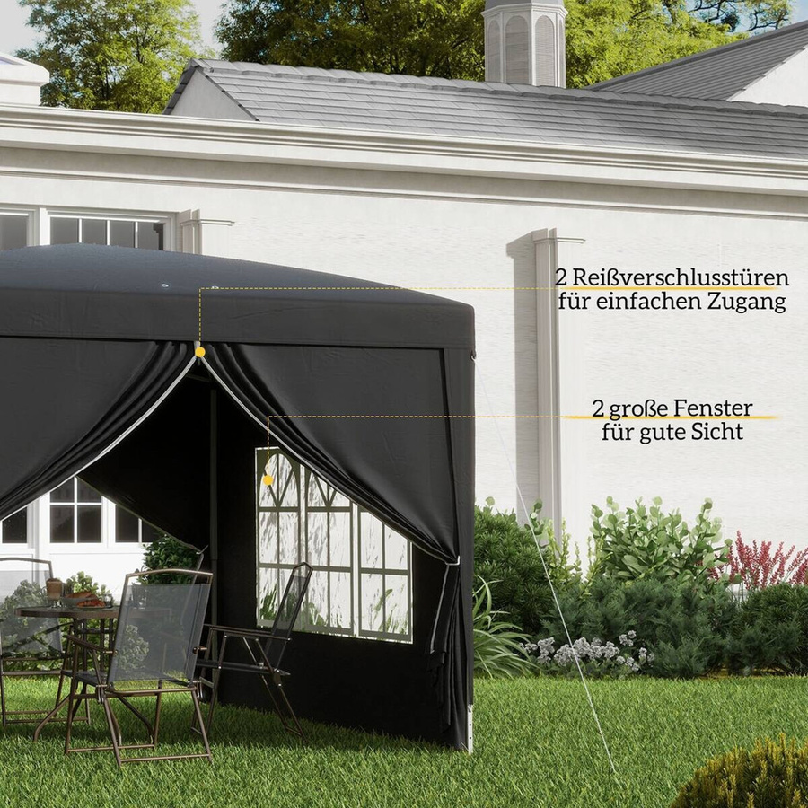 Outsunny Pavillon aus Stahl und Polyester in Schwarz mit Fenstern, B/H/L: 295 x 258 x 295 cm - Bild 3