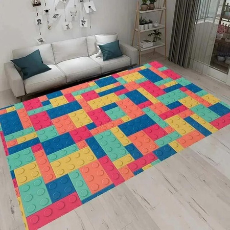 JGJG Bunte Geometrische Bausteine Teppich, Waschbar und Rutschfest, B/B: 60 x 90 cm, Mehrfarbig