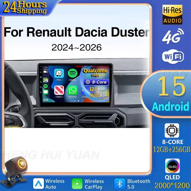 TIEYEZ Android 15 Multimedia Autoradio für Renault Dacia Duster 2024 2025 2026 mit Android Auto und Carplay in Schwarz - Bild 1