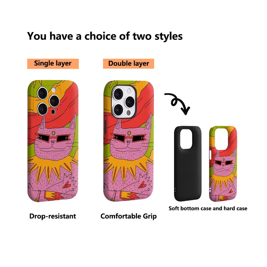 Groovy Cat Handyhülle für iPhone 17 16 15 14 13 12 11 Pro Max Plus mit doppelschichtiger Rückseite in Multicolour - Bild 3