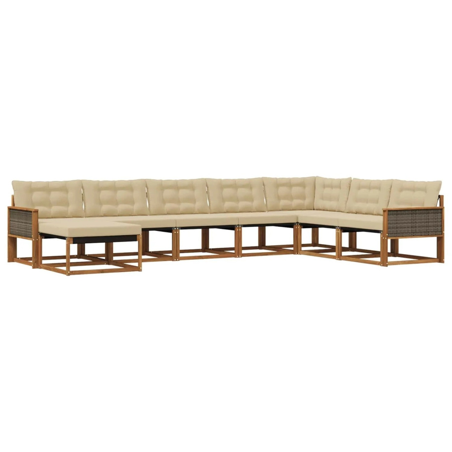 vidaXL Outdoor-Sofagarnitur aus Akazienholz in U-Form mit 8 Kissen in Braun und Beige - Bild 2