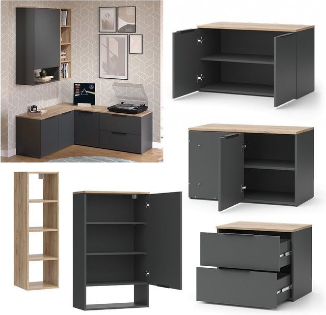Vicco Wohnwand Wido in Anthrazit und Eiche, 5-teiliges Set für dein Wohnzimmer - Bild 1