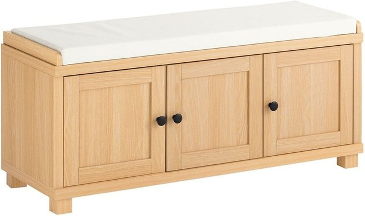 SoBuy Schuhbank im skandinavischen Design mit 3 Drehtüren in Eiche Natur, B/T/H: 104 x 35 x 47 cm - Bild 1