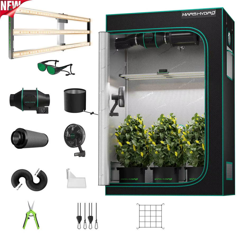Mars Hydro Grow Tent Kit Growbox Set mit Vollspektrum-LED, Klemmventilator, Belüftungssystem und Aktivkohlefilter in Schwarz - Bild 3