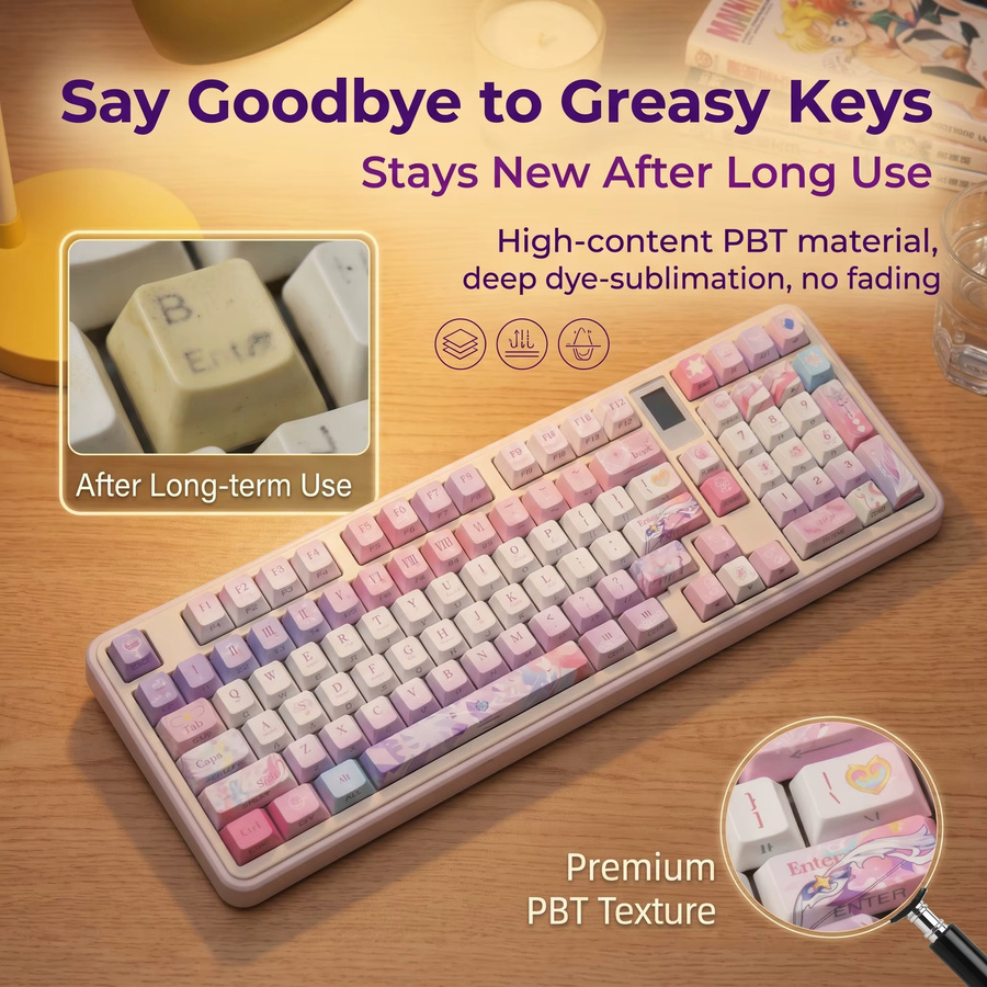 TTTSKONE PBT-Tastenkappen im Cherry-Profil mit 120 Tasten, seitlich bedruckt und transparent, Multicolour - Bild 2