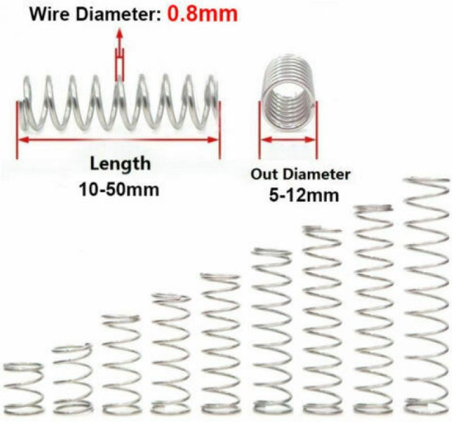 10er Set Druckfedern aus Edelstahl 304 von Xiaolang in Silber, Durchmesser: 0,8 mm, Länge: 10 bis 50 mm - Bild 1