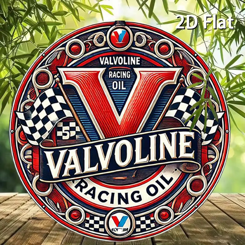 Valvoline Racing Oil Metall-Blechschild mit karierter Flagge und rotem V-Logo in Rot und Multicolour, Durchmesser: 20 cm - Bild 3