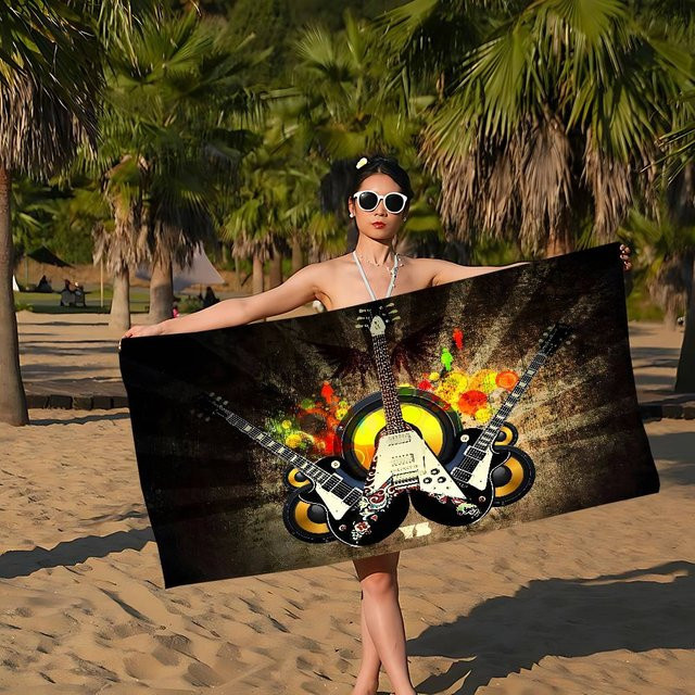 Fender Retro Musik Mikrofaser Strandtuch, super saugfähiges Poolhandtuch in Multicolour - Bild 1