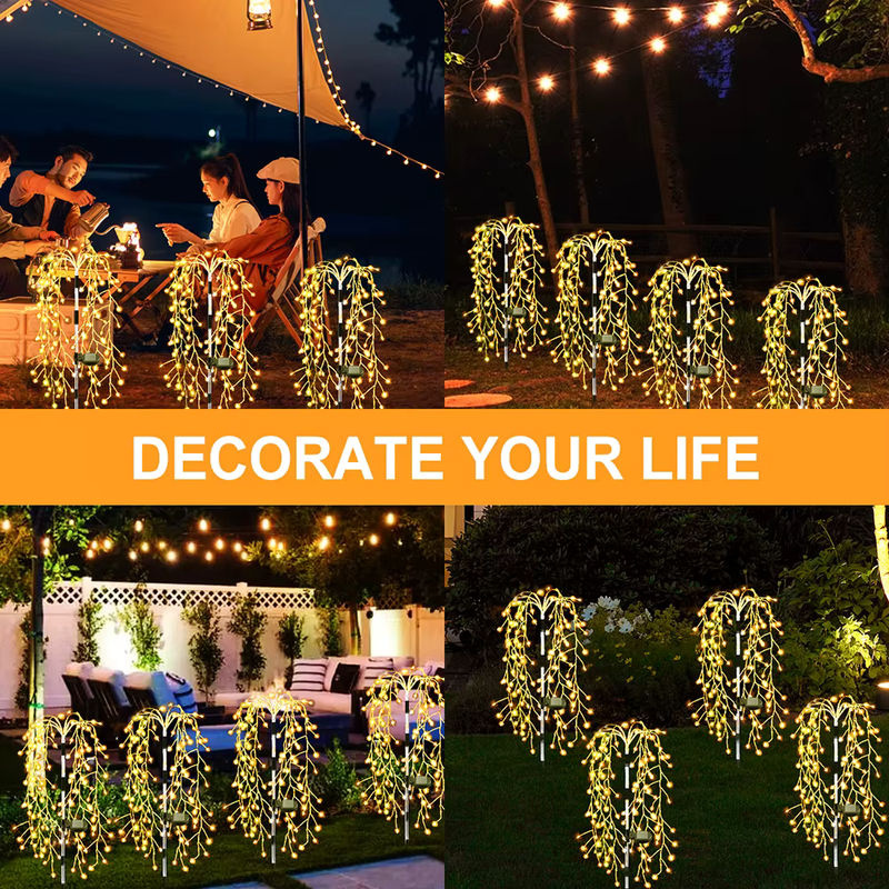 OSIDEN Solar LED Weidenbaum Feuerwerk Licht mit 200 LEDs in Gold/Messing und Warmweiß für Garten und Außenbereich - Bild 6