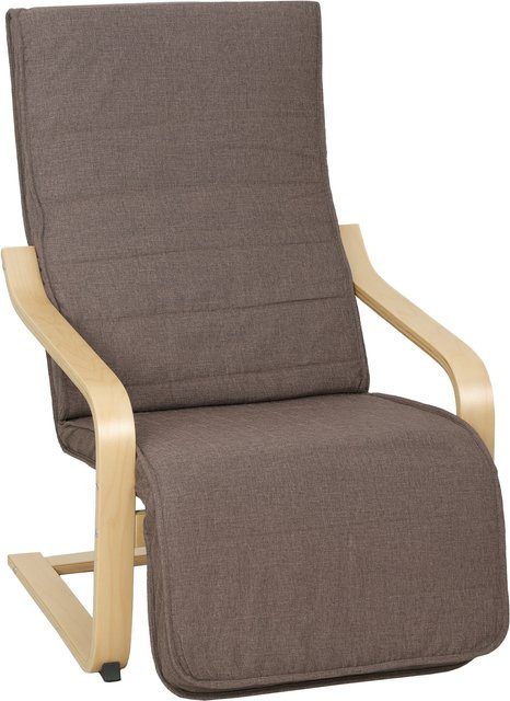 HOMCOM Relaxsessel mit verstellbarem Fußteil und Armlehnen aus Birkenholz, Polstersessel in Leinenoptik für Wohnzimmer und Schlafzimmer, Braun - Bild 1