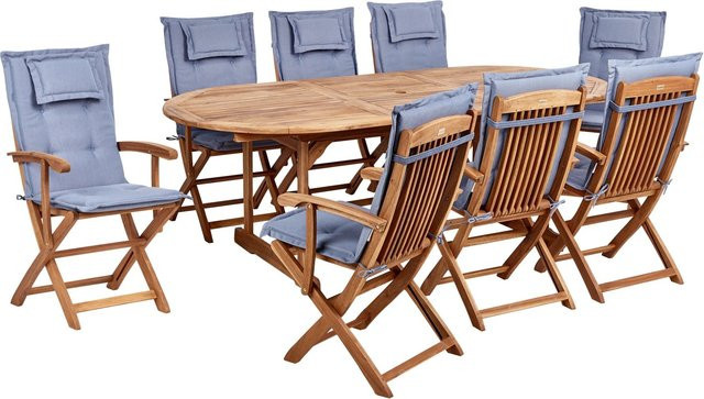Beliani Gartentisch Set MAUI II in Heller Holzfarbe und Blau - Bild 1