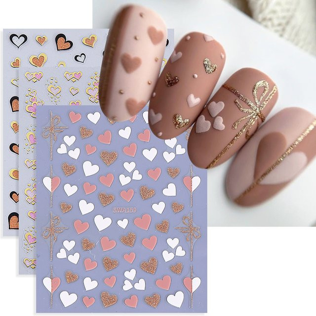 SWEET TREND Nagelaufkleber, Herz-Form, Rosa Weiß, Glänzend - Bild 1