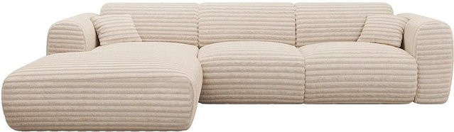 Vente-unique Sofa Pogni in Beige mit geripptem Cord-Bezug, L-Form, Breite: 280 cm - Bild 1