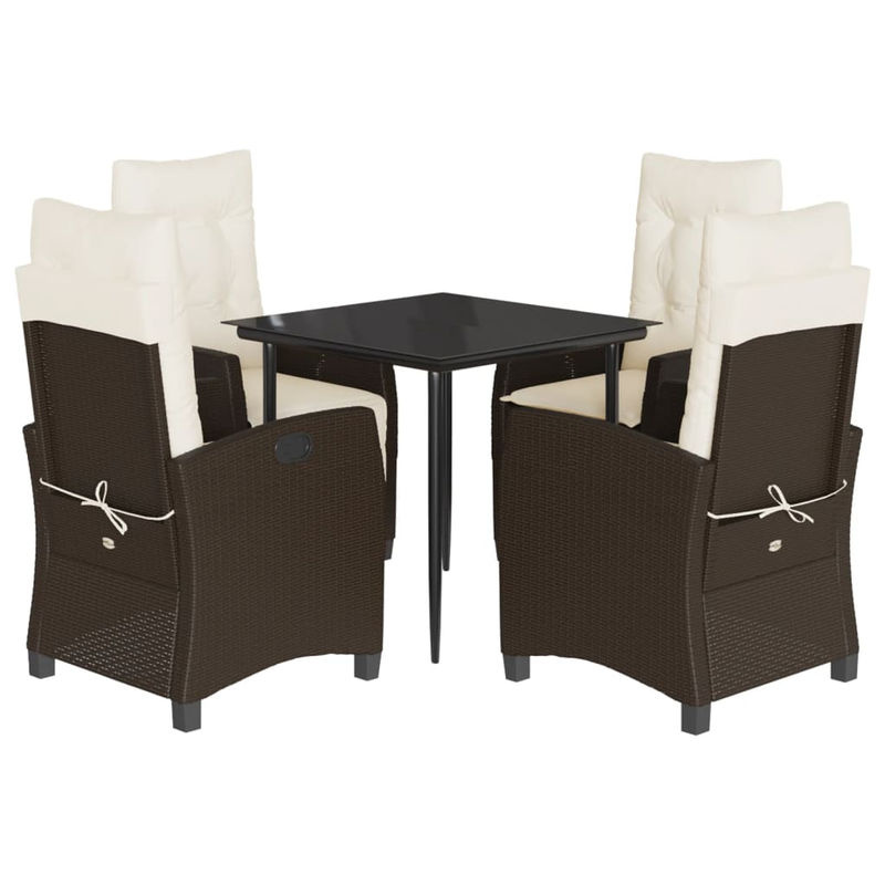 Vidaxl Gartenmöbel-Set aus Polyrattan mit Kissen und Glas, 5-teilig, Braun - Bild 2