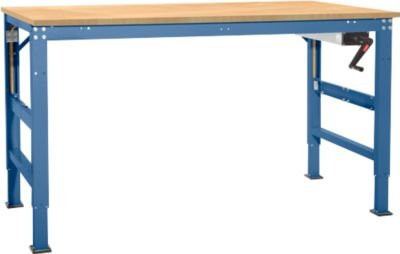Manuflex Arbeitstisch Ergo K mit Kurbel, Tischplatte Multiplex, Farbe: Blau, B/T: 150 x 80 cm - Bild 1