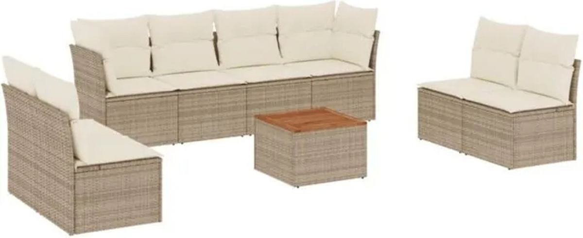 9-teilige Garten-Sofagarnitur mit Kissen aus Polyrattan in Beige von Vidaxl - Bild 1