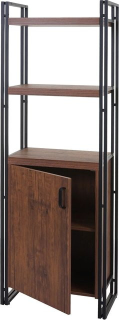 BERLINLODGE Bücherregal mit 3D-Struktur und Tür in Wildeiche-Optik, H x B x T: 165 x 55 x 35 cm - Bild 1