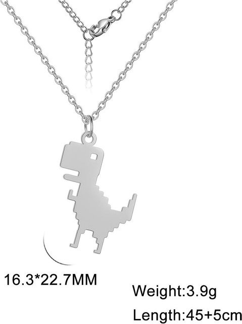 YULIN Halskette Edelstahl, Mosaik Dinosaurier, Silber, Damen, Jungen, 45-50cm - Bild 1