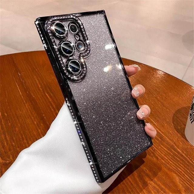 Stoßfeste Glitzer Strass Hülle für Samsung Galaxy S26 S25 S24 S23 S22 Ultra Plus in Transparent und Schwarz mit Bling Kristall Design - Bild 1