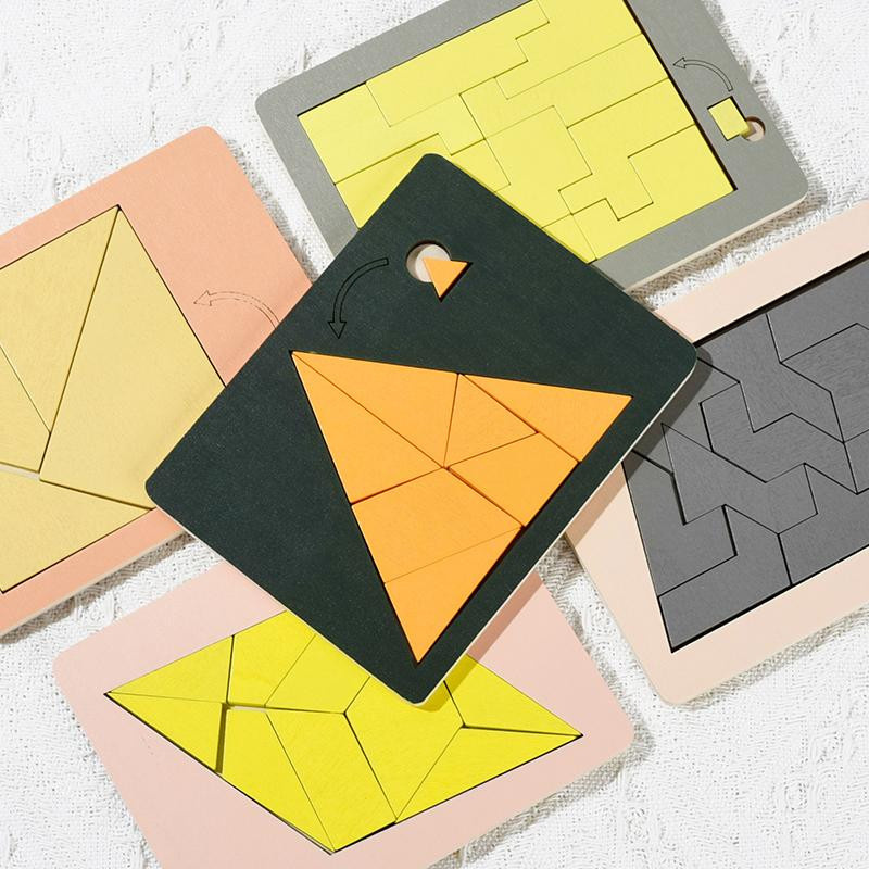 Holzpuzzleblöcke Geometrisches Tangram Formmuster Lernspielzeug 3-6 Jahre - Bild 2