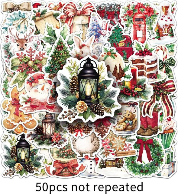 50 Stück dekorative Vintage-Aquarell-Weihnachtsaufkleber von LanLanStickersWorld in Multicolour - Bild 1