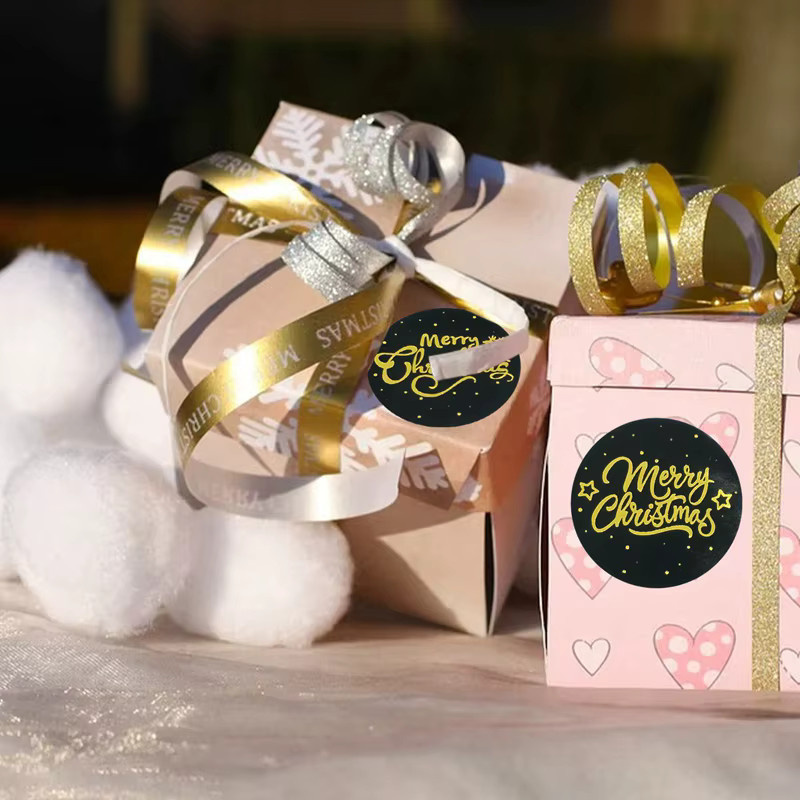 500 Stück TYFYO Frohe Weihnachten Aufkleber rund in Schwarz und Gold, Durchmesser: 2,54 cm, Klebeaufkleber aus Papier für Weihnachtsdeko und Geschenke - Bild 4