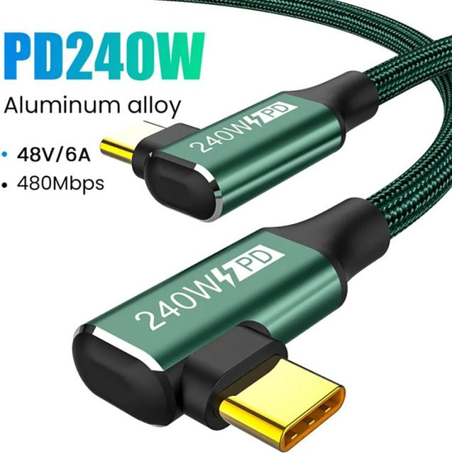 240W Typ-C-Kabel mit 90-Grad-Winkel für PD-Schnellladung und Datentransfer in Schwarz - Bild 1