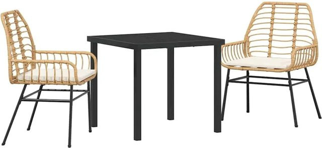 vidaXL Garten Essgruppe 3-teilig aus Poly-Rattan und Glas in Braun - Bild 1