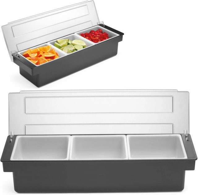 HENDI Bartender-Behälter-Organizer für Cocktail-Zusätze mit 3 Einsätzen, transparent/schwarz - Bild 1