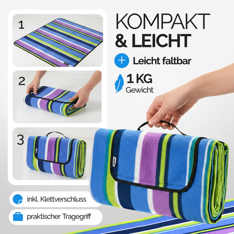 Picknickdecke mit Streifenmuster, Breite: 200 cm, Tiefe: 200 cm - Bild 3