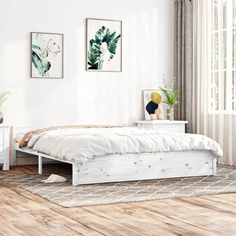 Massivholzbett Vidaxl aus Kiefer in Weiß im Modernen Landhausstil, B/T: 160 x 200 cm - Bild 1