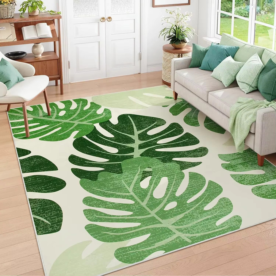 VIKAMA Flanell-Teppich mit Monstera-Blattmuster in Grün, rutschfest und weich, B: 120 cm, T: 80 cm - Bild 1