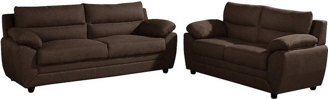 Vente-unique Couchgarnitur Manoa Schokobraun aus Stoff bestehend aus 3-Sitzer und 2-Sitzer mit Armlehnen B/T/H: 201 x 163 cm - Bild 1