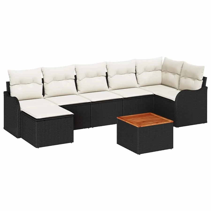 vidaXL Garten-Sofa-Set 8-teilig in Schwarz und Weiß mit L-Form, Polsterung und Stauraum aus Polyrattan und Akazienholz - Bild 2